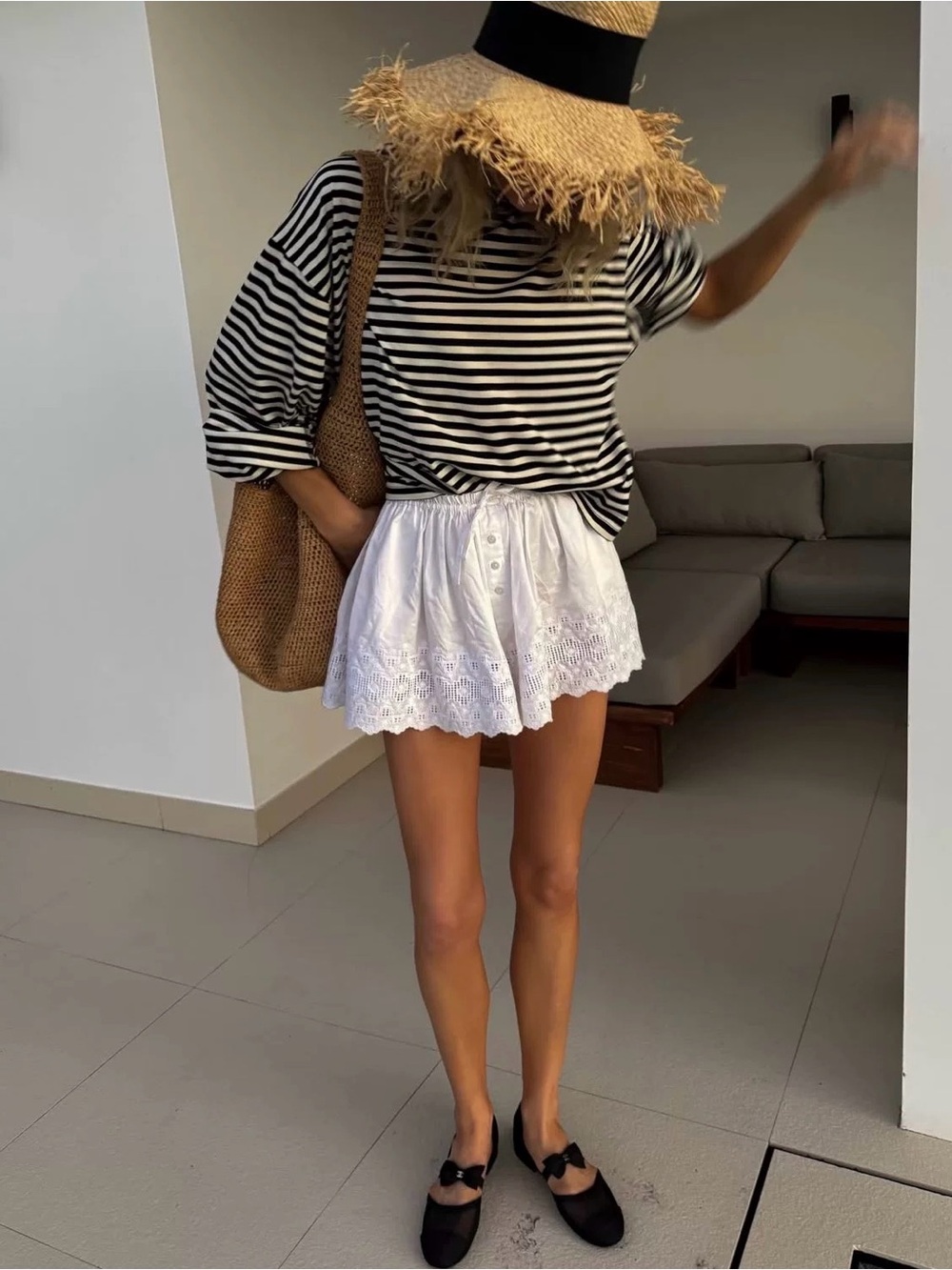 Women’s White Eyelet Skort - Lightweight Summer Shorts - Picture 2 of 8
